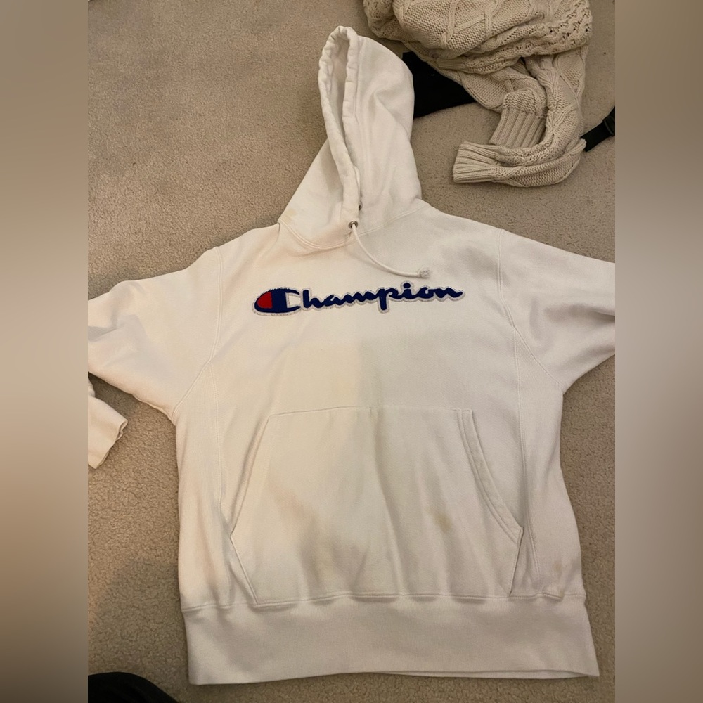 White Champion Hoodie Size small white some stains not big ones